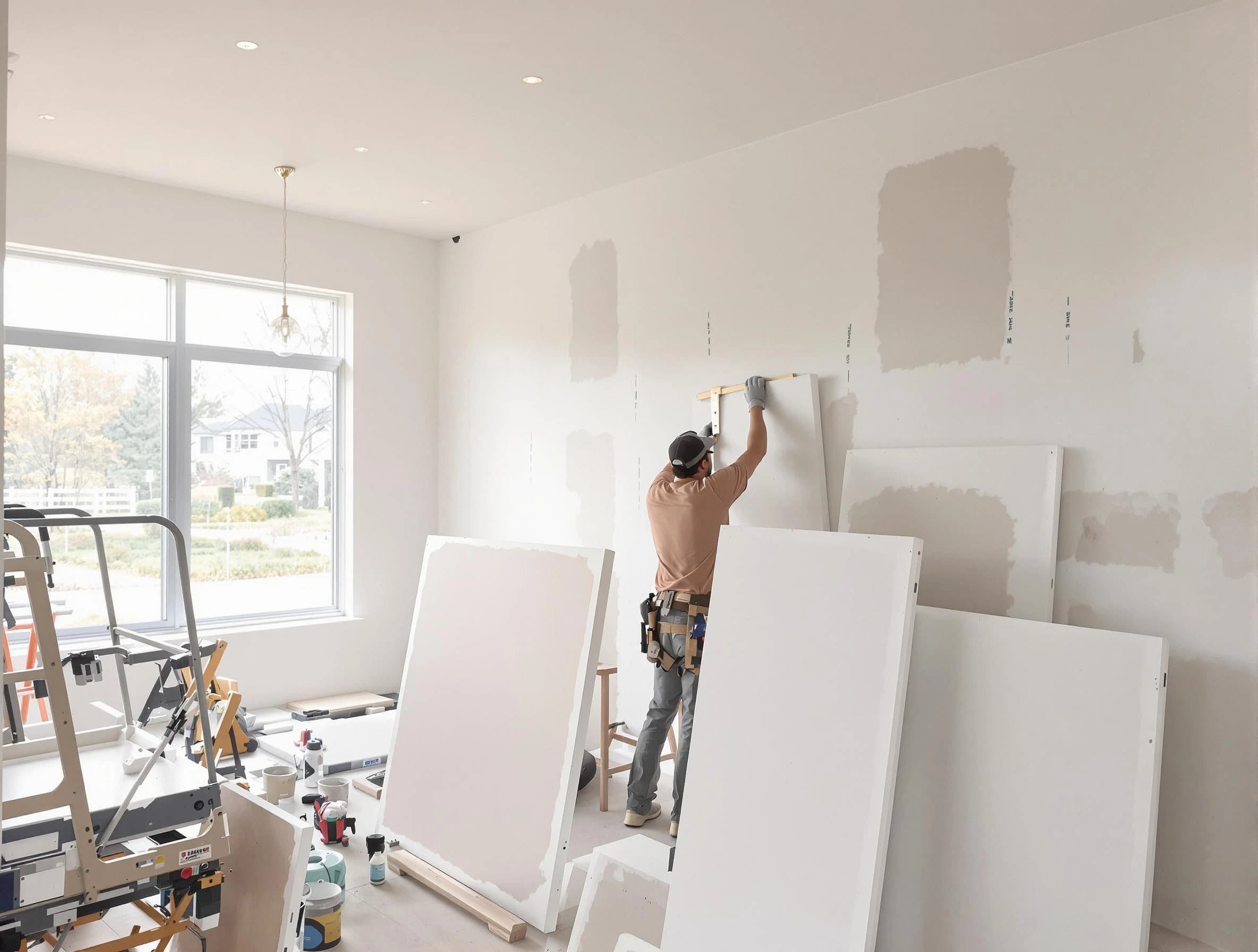 Lorain House Painters precisely hanging drywall sheets in Lorain, OH