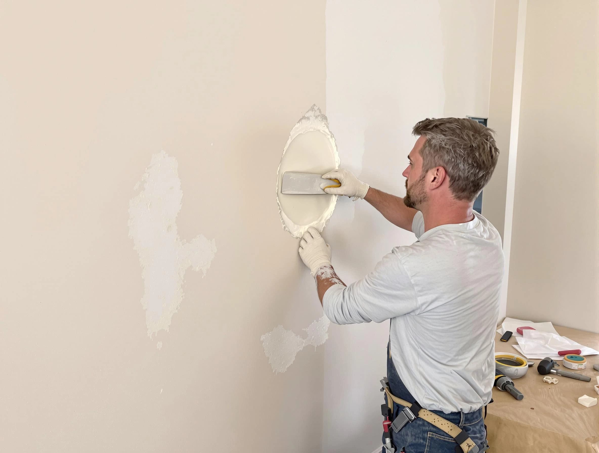 Lorain House Painters technician patching a drywall hole in Lorain, OH