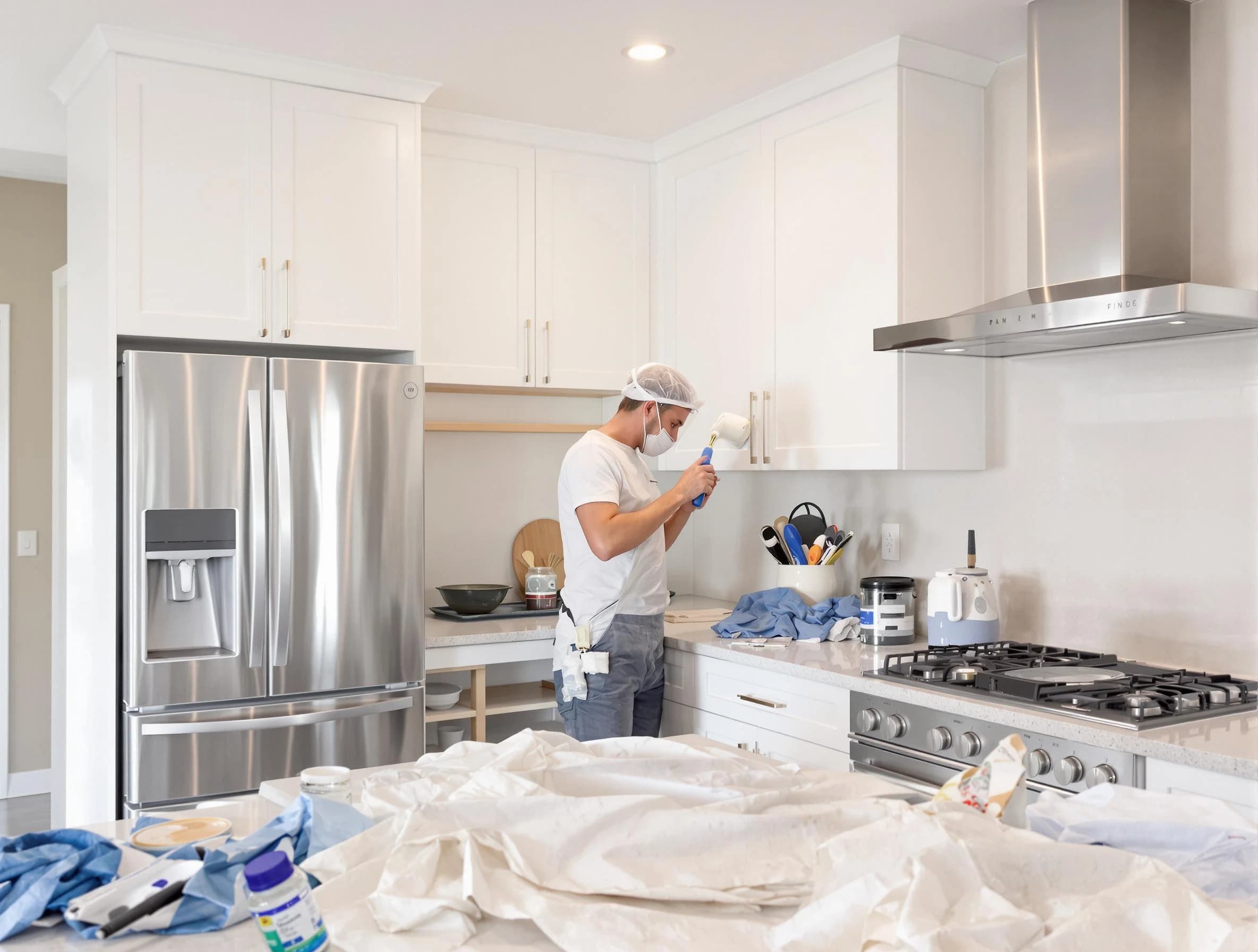 Lorain House Painters painter applying a fresh coat in a kitchen located in Lorain, OH