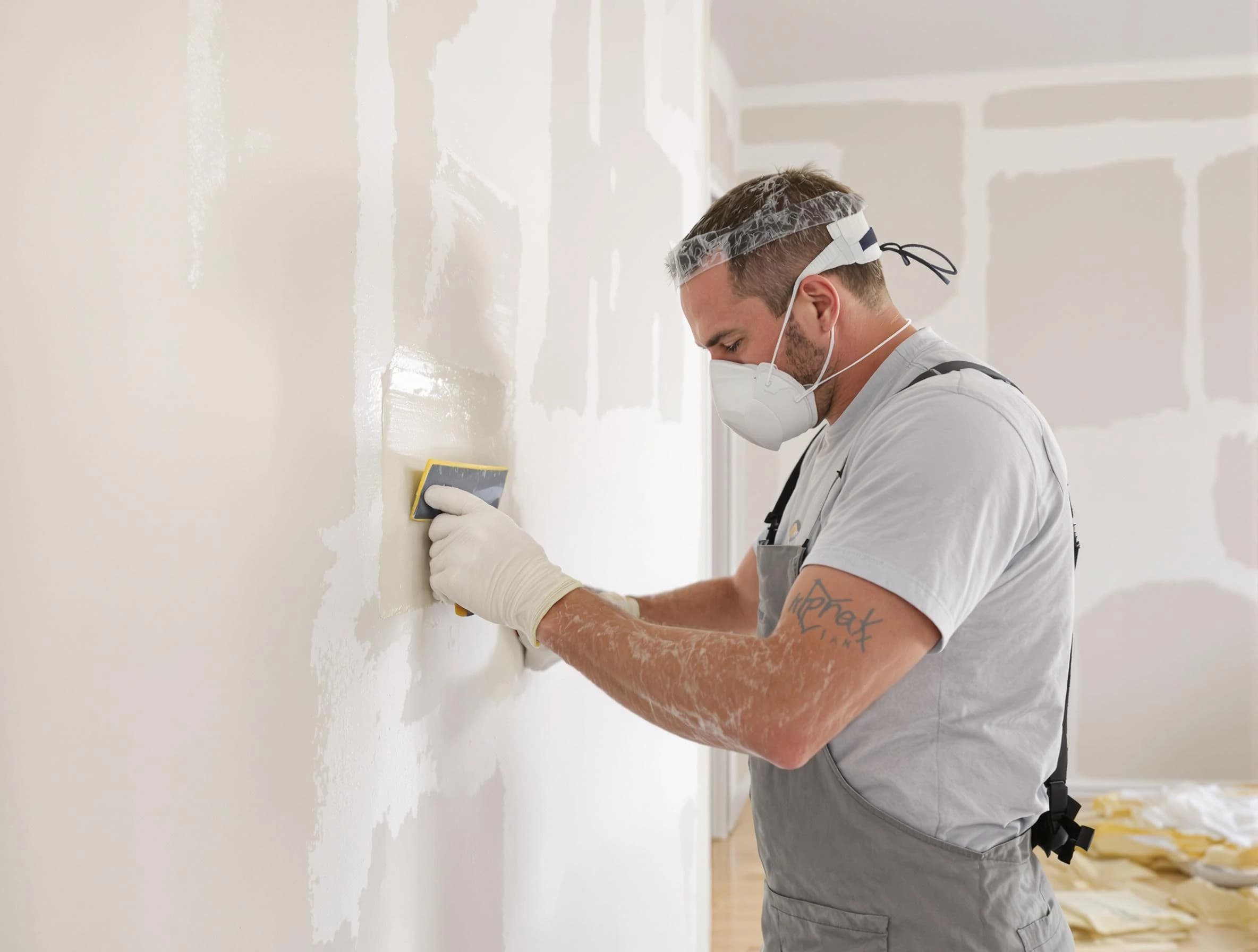 Lorain House Painters technician applying mud to drywall seams in Lorain, OH