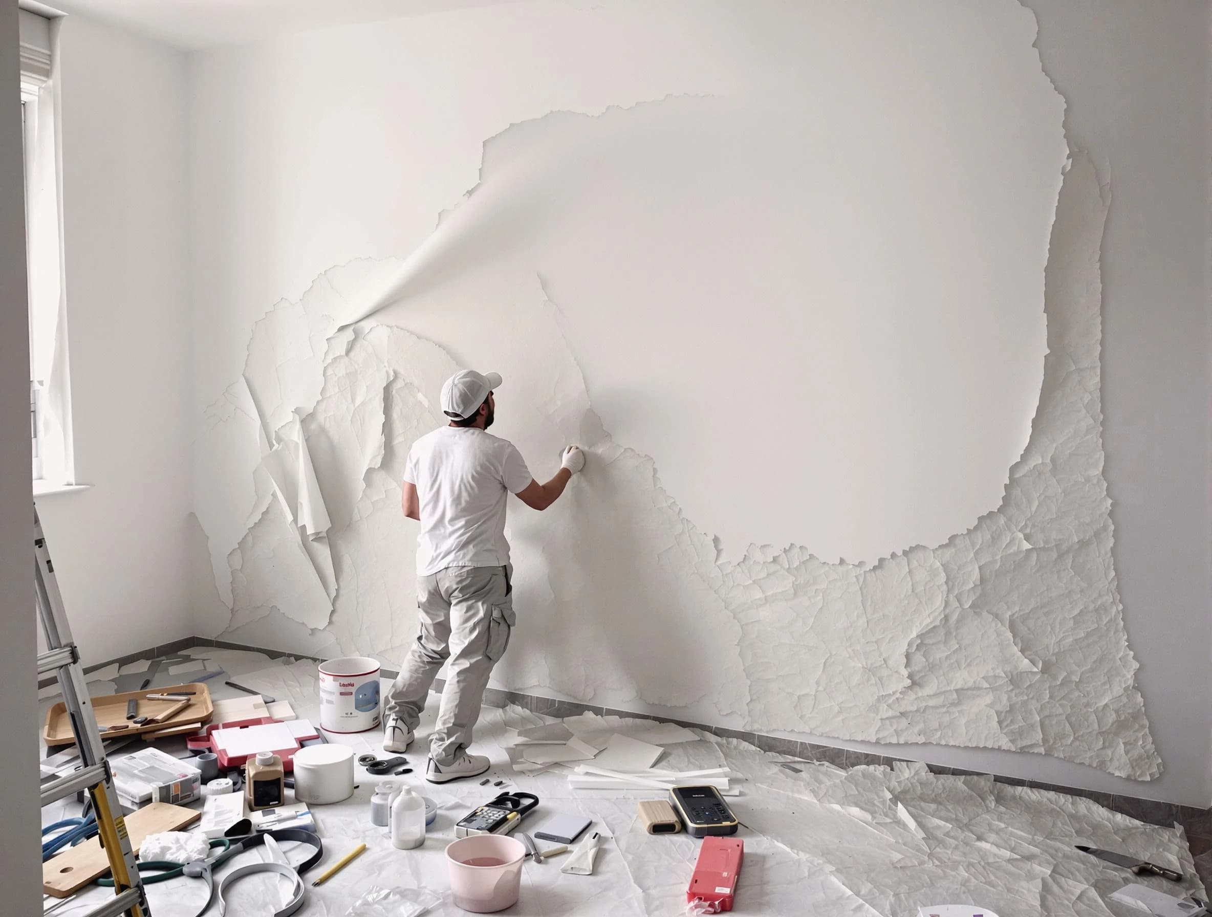 Removing old wallpaper to reveal clean walls by Lorain House Painters in Lorain