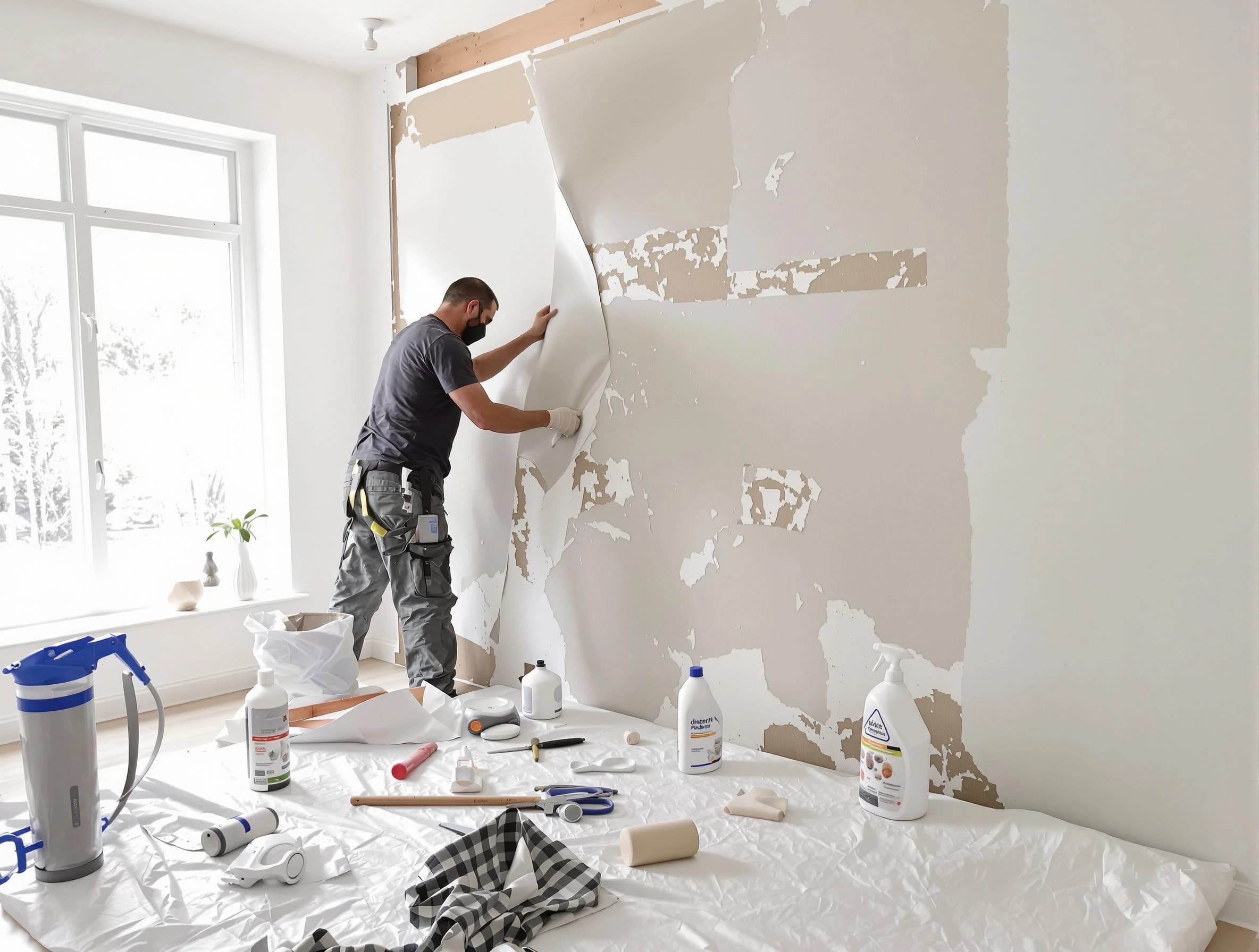 Lorain House Painters technician removing wallpaper in Lorain, OH