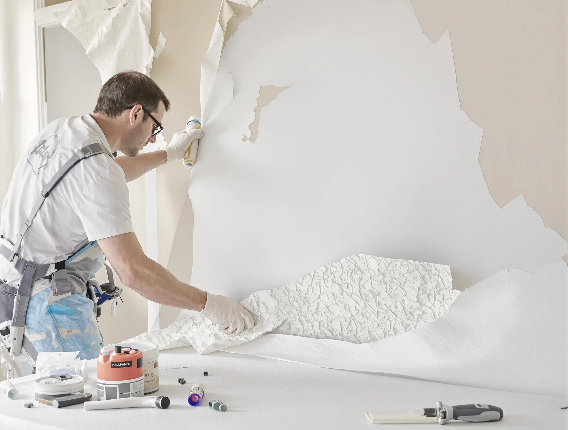 Detailed wallpaper removal and wall prep by Lorain House Painters in Lorain